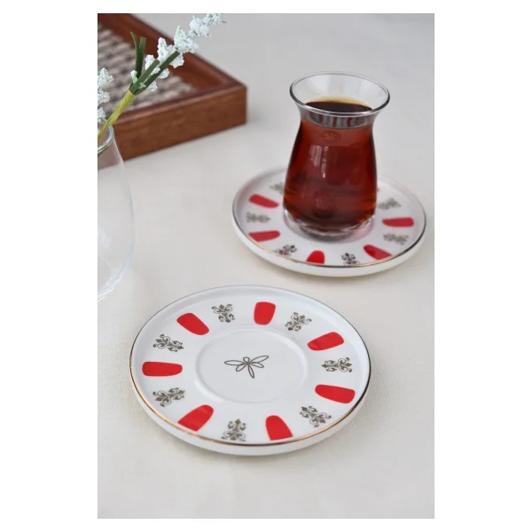 Tabak Evi Acem Zade Kırmızı 12.5 cm 2'li Çay Tabağı - Görsel 6