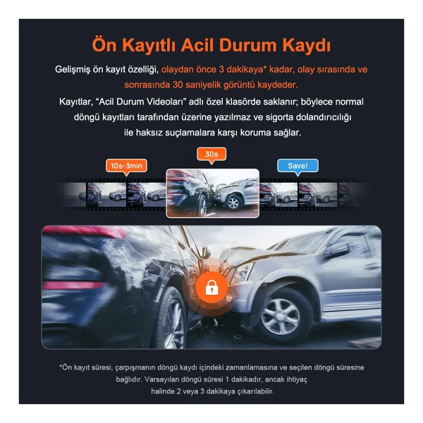 70maı Yükseltilmiş Araç Kamerası A800se, 4K Ultra HD Çözünürlük, Süper Gece Görüşü, Süper Kapasitör, Geliştirilmiş Ön Bellekli Acil Kayıt, 5 Modlu Adas, Daha Hızlı Wi-Fi 6 Araç Kamerası, Sesli Kontrol - Görsel 3