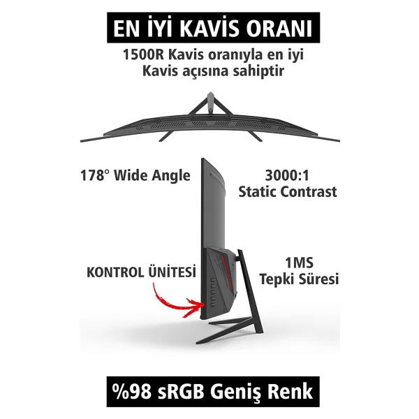 Npc Md240k-V181 23.6" 1 Ms Full HD Curved 170 Hz Oyuncu Monitörü - Görsel 3