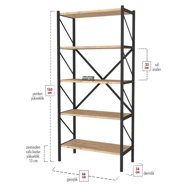 Bofigo 2 Raflı Çalışma Masası Bilgisayar Masası Ofis Ders Masası + 5 Raflı Kitaplık Metal Kitaplık Çam - Y: 75 Cm D: 60 Cm G: 120 Cm - Görsel 3