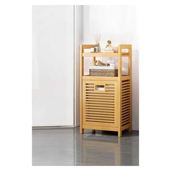 Mien Bambu Dikey Çamaşır Sepeti Raflı Çamaşır Sepeti 40x30x95 Cm Bambu - Görsel 8