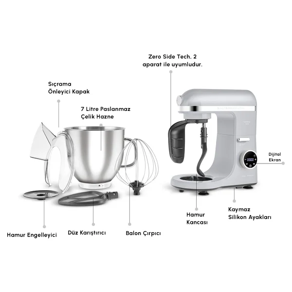 Karaca Mastermaid Chef Ultra D 2000 W Silver 7 Lt Hamur Yoğurma Makinesi - Görsel 3