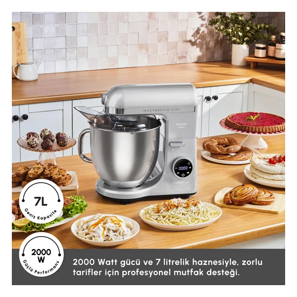 Karaca Mastermaid Chef Ultra D 2000 W Silver 7 Lt Hamur Yoğurma Makinesi - Görsel 4