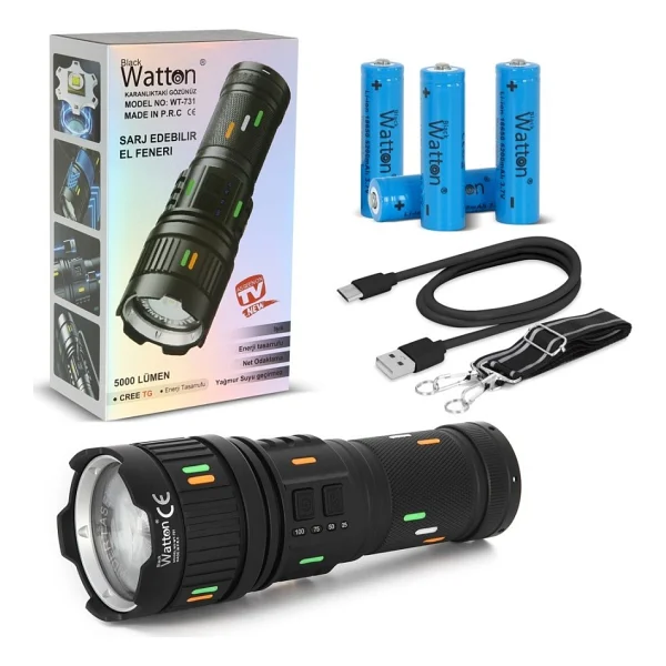 Watton Wt-731 5000 Lümen LED Şarjlı El Feneri - Görsel 6