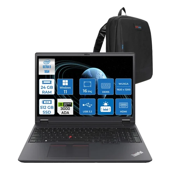 Lenovo Mws P16v V2 G5 Ultra 9 Vpro 185h 32gb DDR5 2tb SSD 8gb/Rtxa3000 16" Wuxga Ips 300nıts Windows 11 Pro Taşınabilir Bilgisayar 21kx001stxh11 + Zettaçanta - 2 TB - 32 GB - Görsel 8