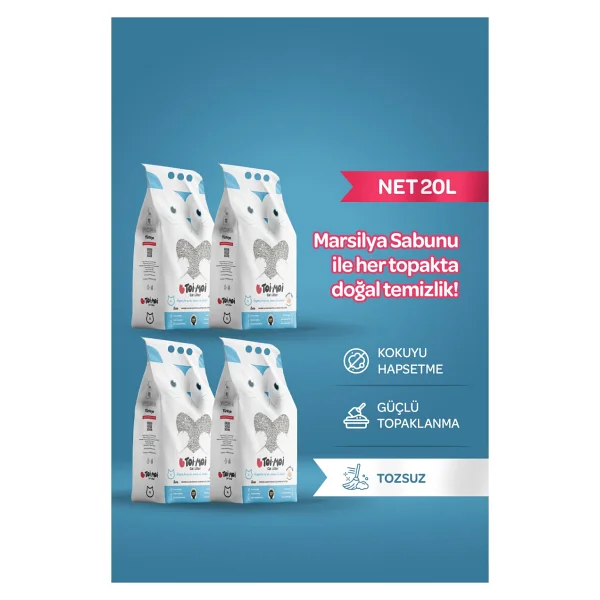 Toi Moi 4'lü Avantaj Paketi Topaklanan,Tozsuz,Hijyenik Marsilya Sabunlu Bentonit Kedi Kumu 4x5lt - Görsel 6