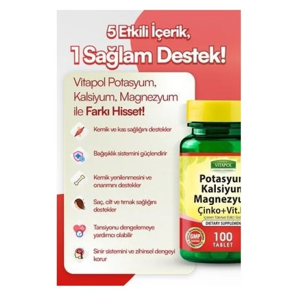 Vitapol Potasyum Kalsiyum Magnezyum 100 Tablet - Görsel 4
