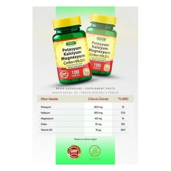 Vitapol Potasyum Kalsiyum Magnezyum 100 Tablet - Görsel 5