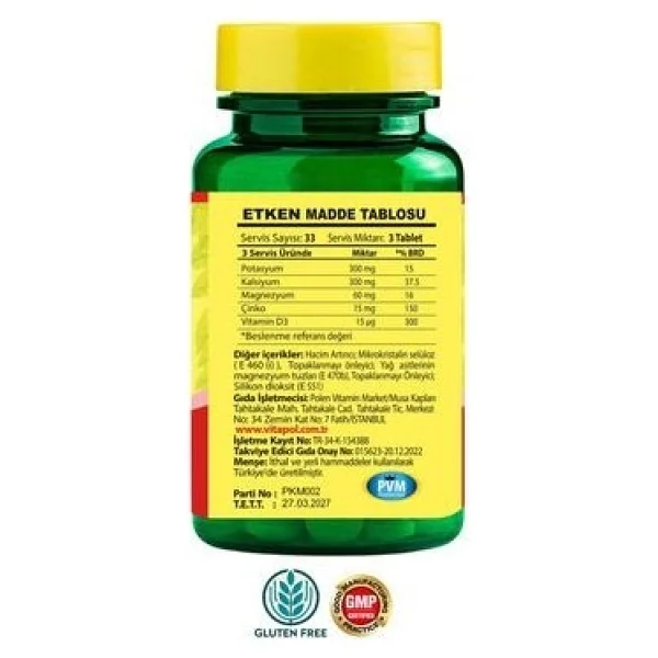 Vitapol Potasyum Kalsiyum Magnezyum 100 Tablet - Görsel 7