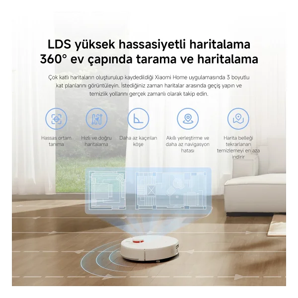 Xiaomi Vacuum H40 Çöp İstasyonlu Akıllı Robot Süpürge - Görsel 6