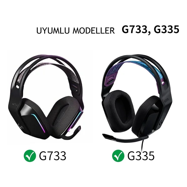 Logitech G733 Uyumlu Kulaklık Pedi Süngeri Yedek Köpük Kulak Pedleri Minder Yastık Logitech G 733 G335 K/Da Lightspeed Kablosuz Oyun Kulaklığı İle Uyumlu Ped Earpad - Siyah - Görsel 6