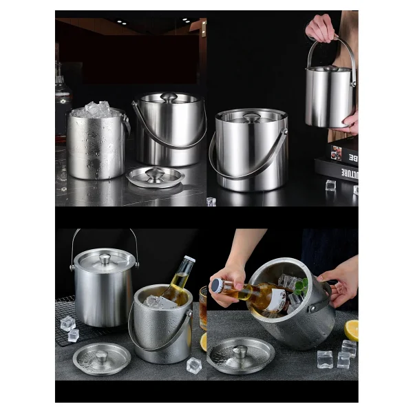 Buz Kovası Çift Cidarlı Yalıtımlı Endüstriyel Inox Şampanya Şarap Bira Soğutucu Medıum 722052 - 1,2 Lt - Görsel 7