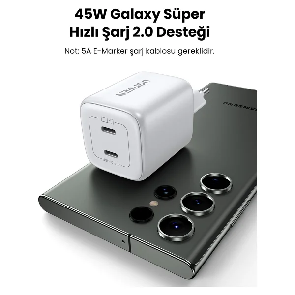 Ugreen Nexode 45 W Beyaz Type-C Hızlı Şarj Adaptörü - Görsel 7