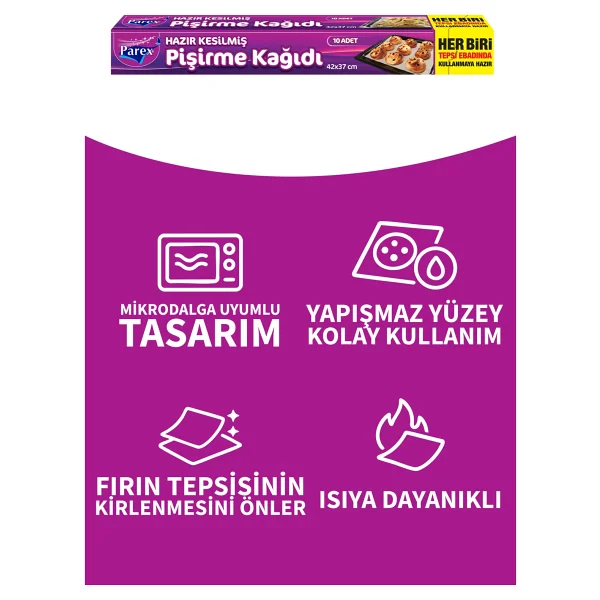 Parex Hazır Kesilmiş Pişirme Kağıdı 10'lu 42 X 37 Cm 4 Paket - Görsel 3