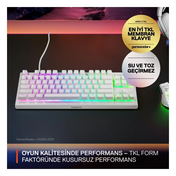 Steelseries Apex 3 Tkl Beyaz RGB Kablolu Oyuncu Klavyesi - Görsel 2