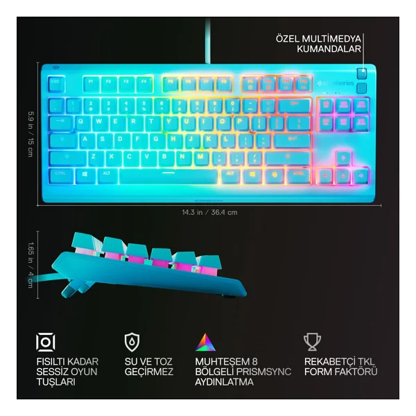 Steelseries Apex 3 Tkl Mavi RGB Kablolu Oyuncu Klavyesi - Görsel 4