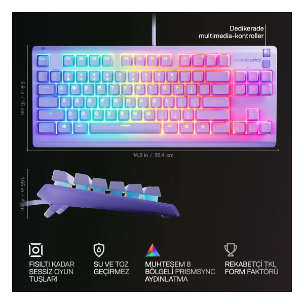 Steelseries Apex 3 Tkl Mor RGB Kablolu Oyuncu Klavyesi - Görsel 4