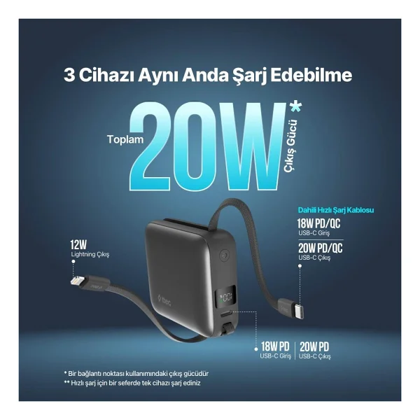 Ttec Recharger Mini Lcd 2bb231 10000 mAh Hızlı Şarj Powerbank - Görsel 3