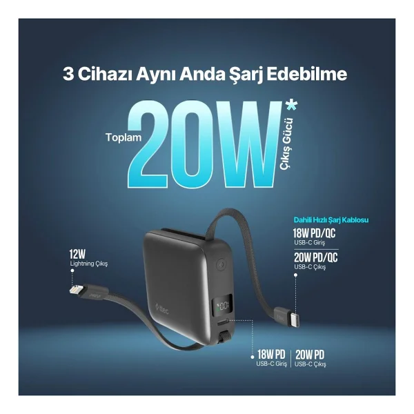 Ttec Recharger Mini Lcd 2bb231 10000 mAh Hızlı Şarj Powerbank - Görsel 4