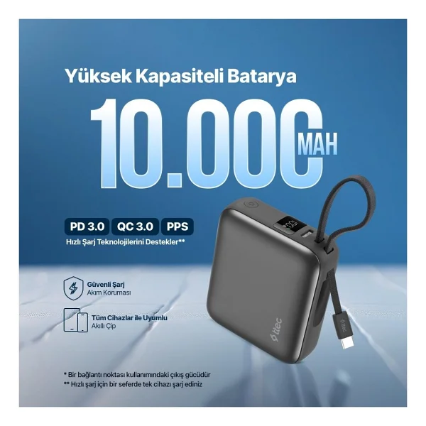 Ttec Recharger Mini Lcd 2bb232gr 10000 mAh Hızlı Şarj Powerbank - Görsel 8