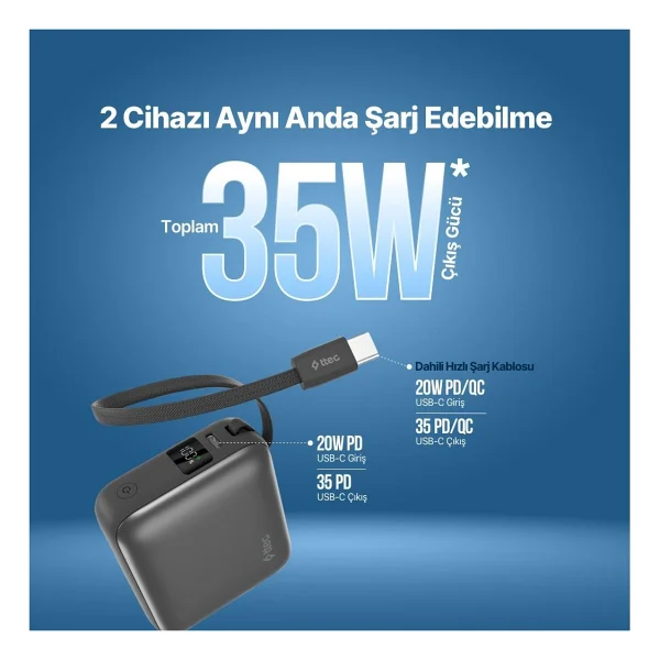 Ttec Recharger Mini Lcd 2bb232gr 10000 mAh Hızlı Şarj Powerbank - Görsel 9