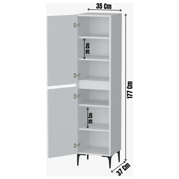 Moonlife Polen Çam 6 Raflı 2 Kapaklı Çok Amaçlı Dolap - Görsel 5