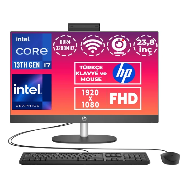 HP ProOne 240 G10 8T2W7ES i7-1355U 16 GB 512 GB SSD Iris Xe Graphics 23.8" Full HD All in One PC - Görsel 5