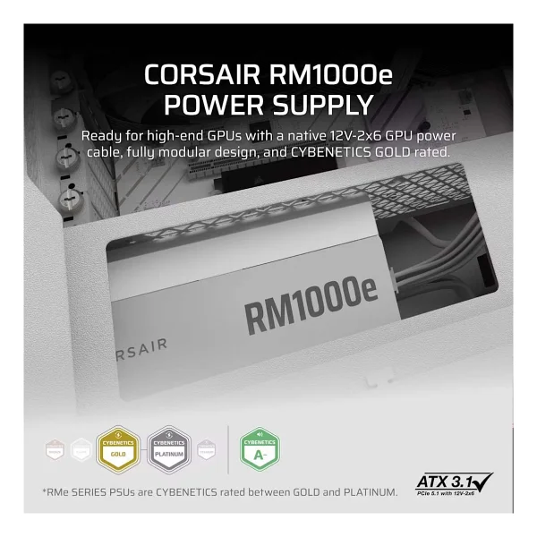Corsair Rm1000e Cp-9020294-Eu Gen5.1 1000 W Beyaz Power Supply - Görsel 7