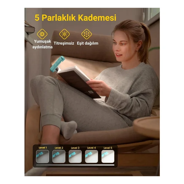 Glocusent USB Şarj Edilebilir LED Kitap Ayracı Arası Okuma Işığı Ayracı Portatif Şarj Edilebilir Mavi - Görsel 6