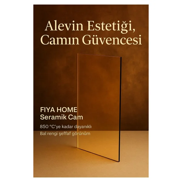 24.5 X 21.5 Yüksek Isıya Dayanıklı Şömine Kuzine Soba Camı 4 Mm - Seramik Cam Bal Rengi, Şeffaf - Görsel 4