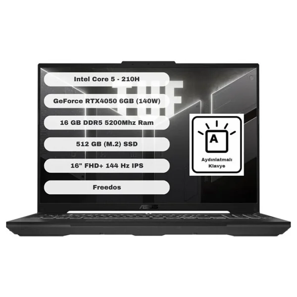 Asus Tuf Gaming F16 Fx607vu-Rl017 Core 5 210h 16 GB 512 GB SSD Rtx4050 16" Wuxga Gaming Laptop - Görsel 7