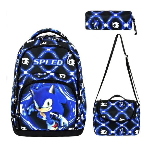 Sonic 2 Mavi Üçlü Erkek Çocuk Ilkokul Okul Çantası Seti (Çanta Termal Beslenme Çantası Kalemlik) - Görsel 6