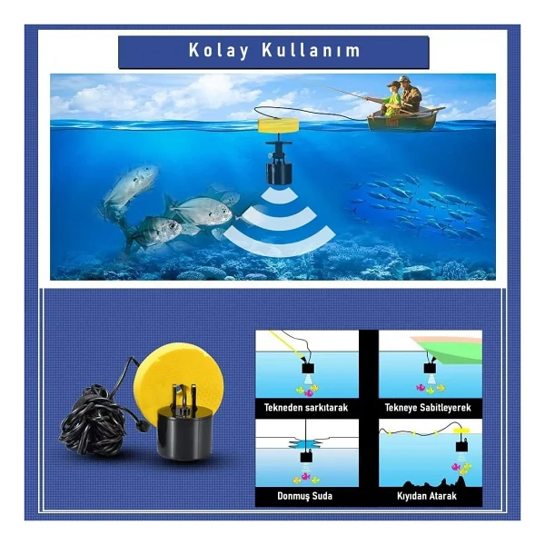 Valkyrie Lcd Renkli Ekran Taşınabilir Kablolu 100 M'lik Aralığı Sonar Yankı Iskandil Balık Bulucu - Görsel 2