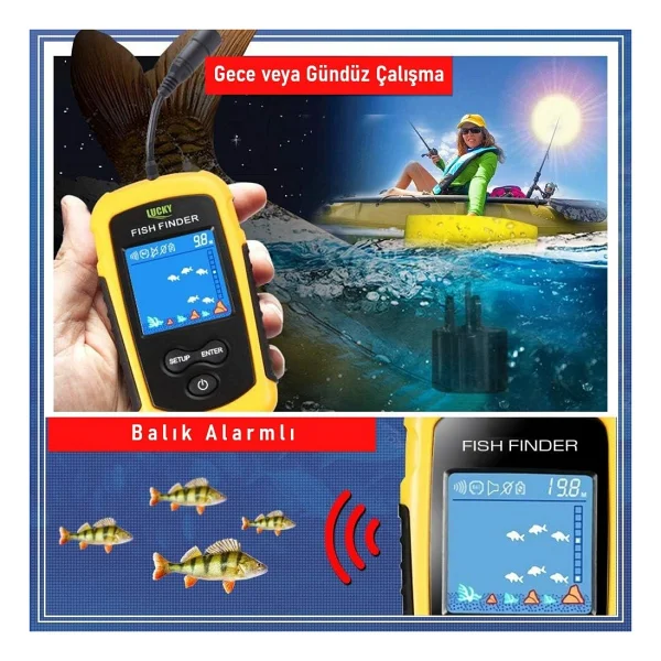 Valkyrie Lcd Renkli Ekran Taşınabilir Kablolu 100 M'lik Aralığı Sonar Yankı Iskandil Balık Bulucu - Görsel 3