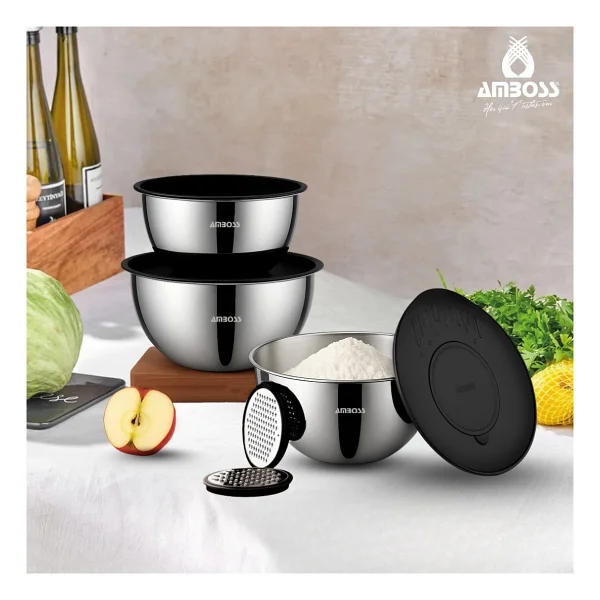 Amboss Satin Siyah 9 Parça Çelik Kase Ve Rende Seti - Görsel 2