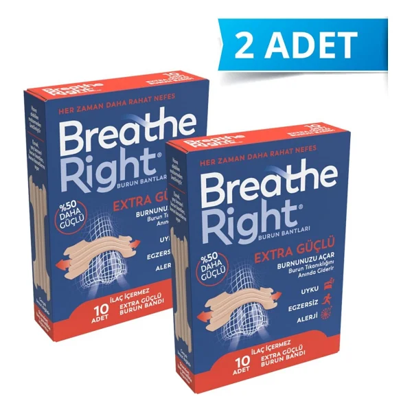 Breathe Right Extra Büyük Burun Bandı - İlaçsız, Esnek Malzeme, 66 Mm, Rahat Nefes Almayı Sağlayan Ergonomik Tasarım, 10'lu X 2 Paket - Görsel 4