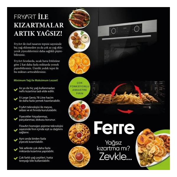 Ferre Fryart Vitello Vitroseramik Elektrikli Gri Ankastre Set ( D079-Sa Sessiz + Ms261 + Qxe62cpr) - Siyah - Görsel 5