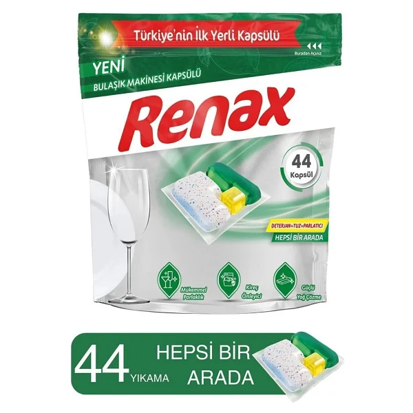 RENAX Bulaşık Makinesi Kapsülü 88 Adet Hepsi Bir Arada Yağ ve Kireç Çözücü Kokulu - Görsel 4