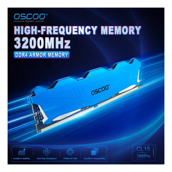 Oscoo Blue Armor T200 16gb (2x8) 3200mhz Cl22 DDR4 1.2v RAM - Görsel 3