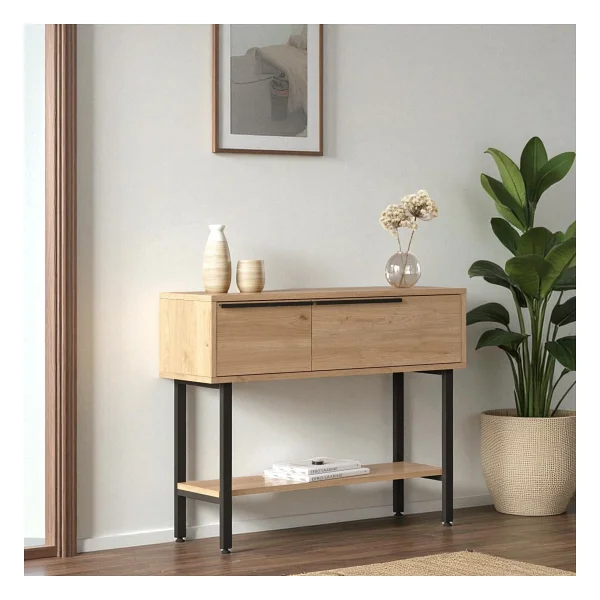 Robin Home Dresuar Antre Hol Kapaklı 100cm Metal Ayaklı Sepet - Kahverengi - Görsel 3