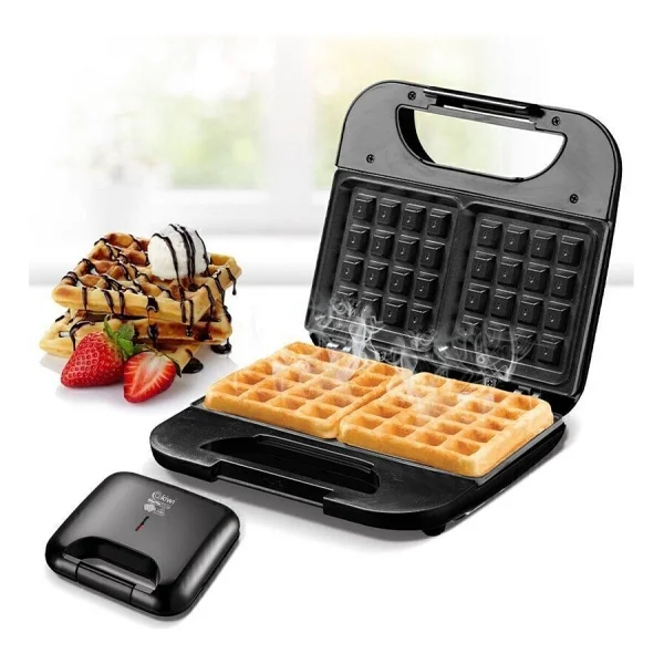 Kiwi Kare Waffle Makinesi 750w - Yapışmaz Kaplama, Termostat Kontrollü, Kaymaz Ayaklar Ve El Yakmayan Tutma Yeri İle - Siyah - Görsel 4