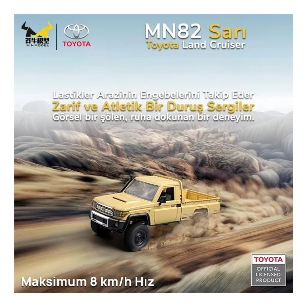 Mn Model Mn82 1/12 Toyota Land Cruiser Lc79 4wd Rc Model Crawler Offroad Uzaktan Kumandalı Araba Truck Rtr Lisanslı Sarı+Dahili Işık Seti - Görsel 2
