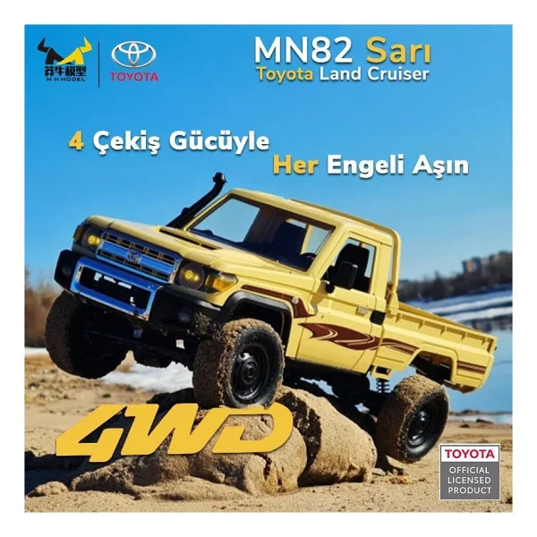 Mn Model Mn82 1/12 Toyota Land Cruiser Lc79 4wd Rc Model Crawler Offroad Uzaktan Kumandalı Araba Truck Rtr Lisanslı Sarı+Dahili Işık Seti - Görsel 4