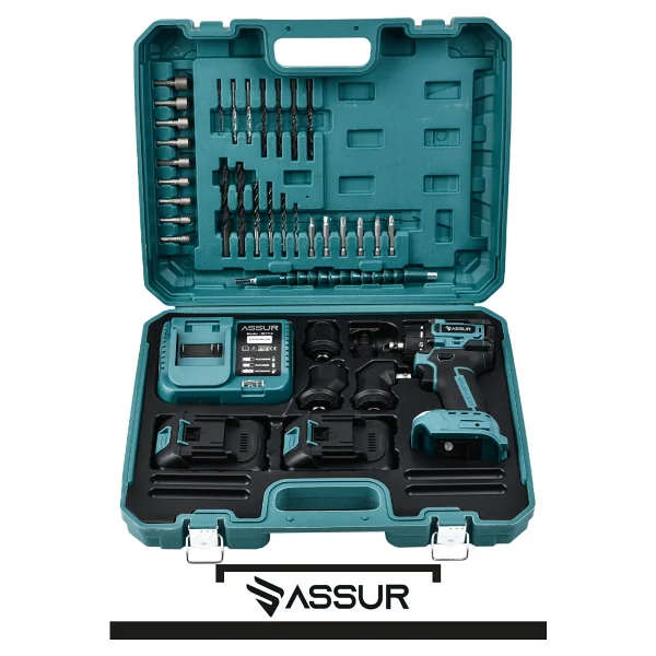 Assur 21v Çift Akülü 4 Başlıklı Kömürsüz Motor Şarjlı Matkap Vidalama - Görsel 3