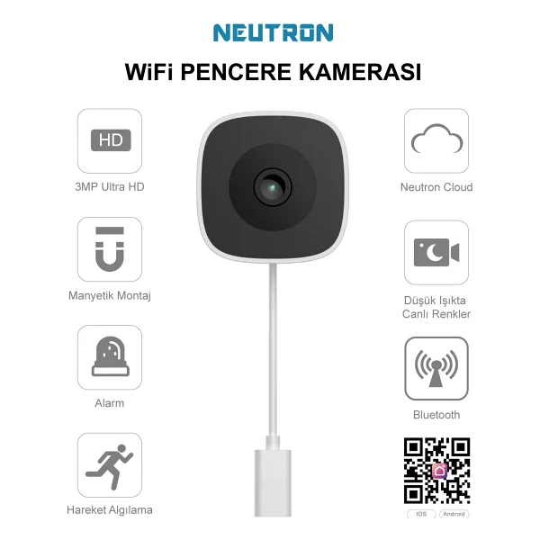 Neutron Ntl-Ip15gs-3mp Full HD Gece Görüşlü Wi-Fi Pencere Kamerası - Görsel 8