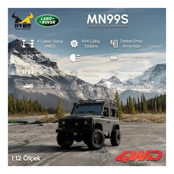 Mn Model Mn99s V2 1/12 Land Rover Defender 4wd Rc Model Crawler Offroad Uzaktan Kumandalı Araba Truck Rtr Lisanslı Gümüş+Dahili Işık Seti Mn-99s V2 - Görsel 3