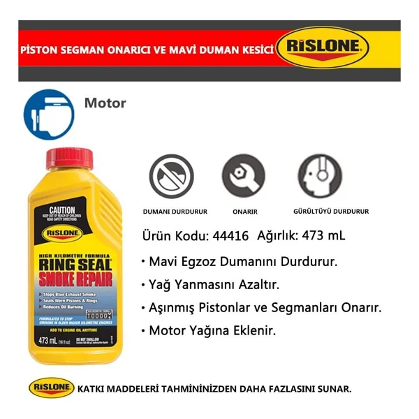 Rislone Piston Segman Onarıcı Yağ Katkısı 473 Ml Mavi Duman Önleyici Ve Yağ Tüketimini Azaltan Formül - Görsel 6