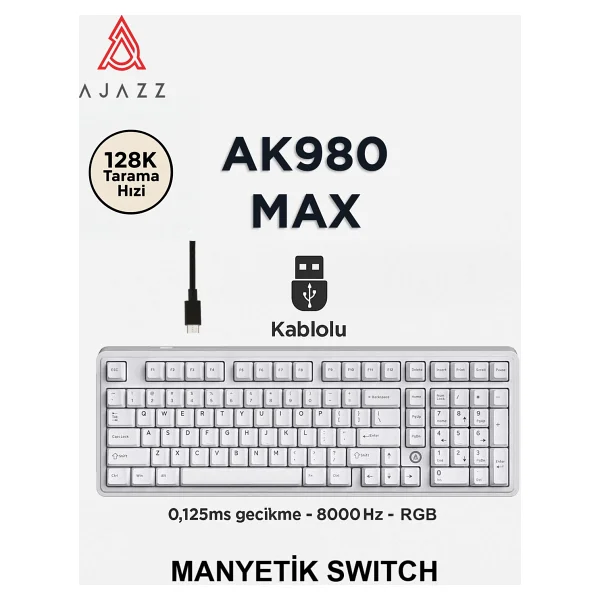 Ajazz Ak980 Max He Manyetik Switch Klavye- 128k Tarama Hızı-0.125 Ms Ultra Düşük Gecikme-8000 Hz - Görsel 5