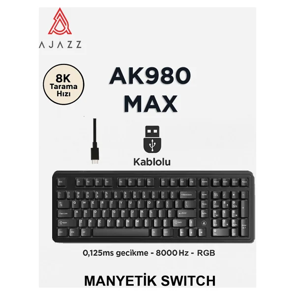 Ajazz AK980 Max HE Contour Beyaz RGB Magnetic Frost Switch Kablolu Mekanik Oyuncu Klavyesi - Görsel 10