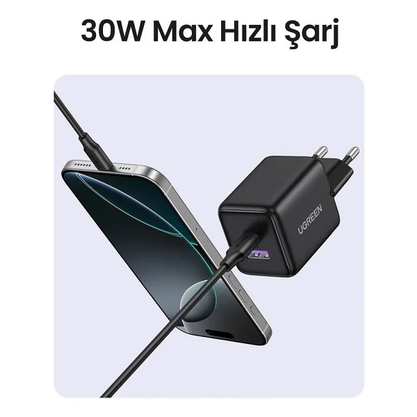 Ugreen 65014 30 W Siyah Hızlı Şarj Adaptörü - Görsel 6